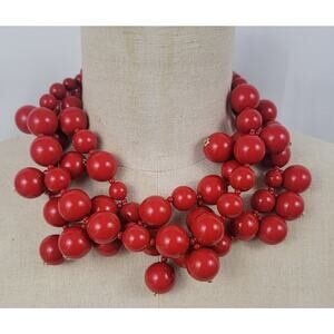 Vintage Kenneth Jay Lane Coral Cluster Necklace 3 Strand Signed KJL